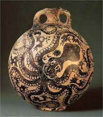 An elite plutocracy c.1300-1600 BC was represented in this marine vase of an octopus with tentacles that stretch everywhere